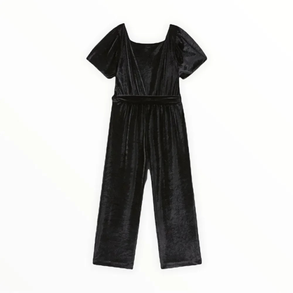 ZARA Girls Black Velvet Wide Leg Jumpsuit NWT Size 9 - Picture 3 of 6